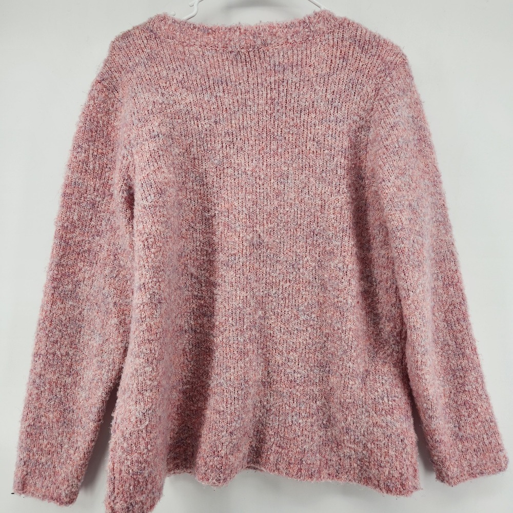 Appleseeds Womens Large Pink Marled Boucle V-Neck Long Sleeve Knit Sweater Pull - Picture 3 of 5
